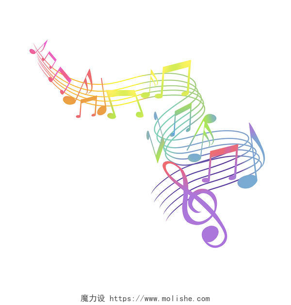 手绘彩色音符五线谱组合原创素材音符音乐